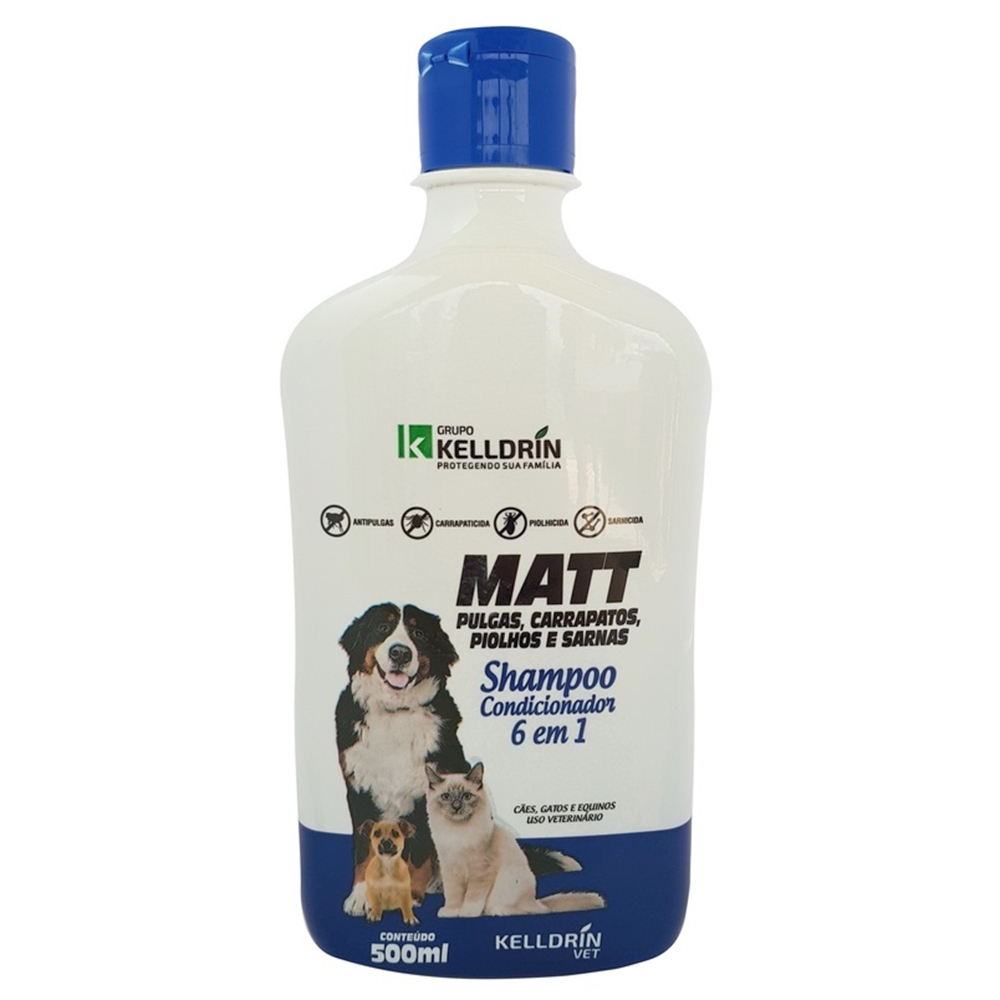 SHAMPOO E CONDICIONADOR MATT 6 EM 1 PARA CÃES E GATOS - PULGAS, CARRAPATOS,  PIOLHOS E SARNAS 500 ML - tupet rações