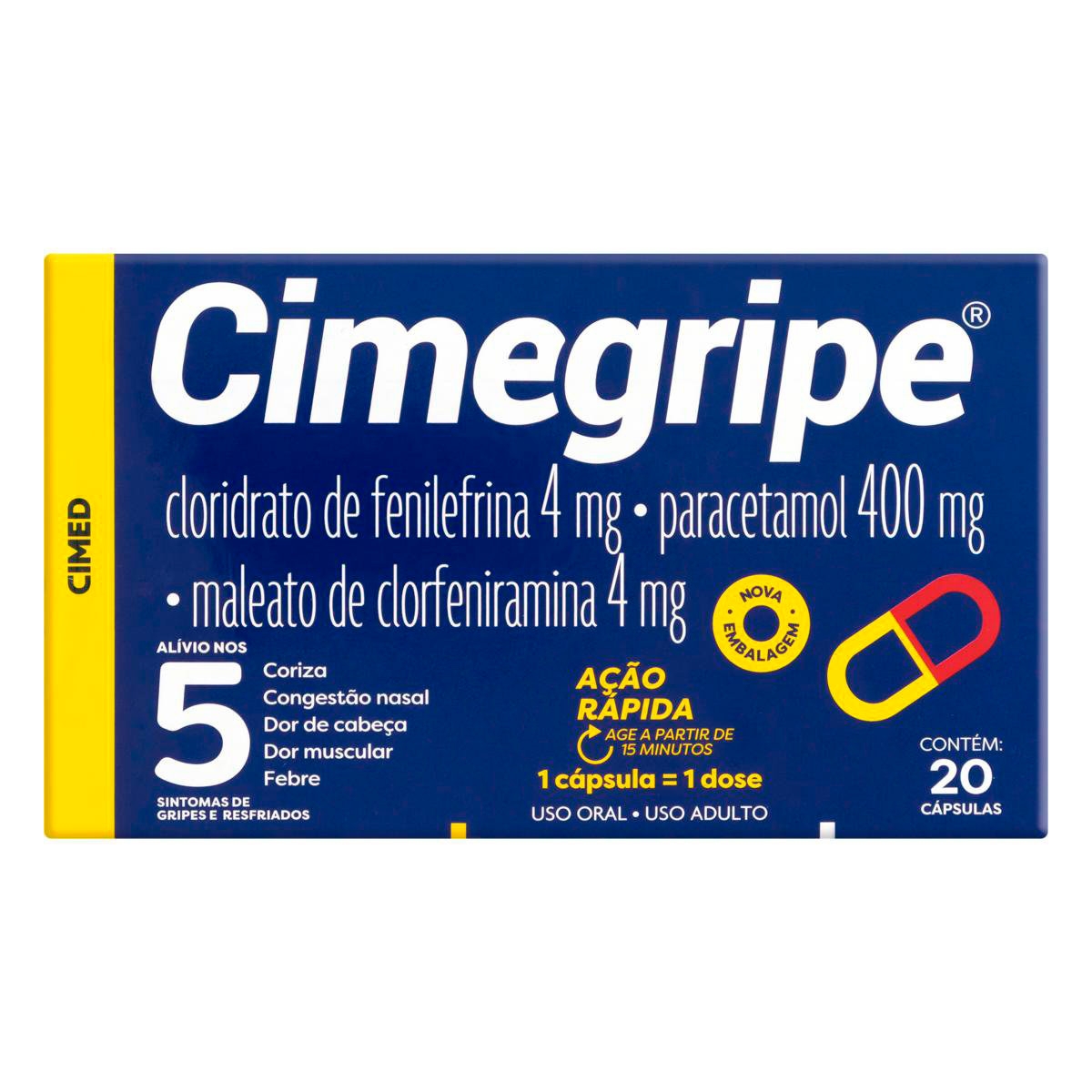 Comprar Antigripal Cimegripe 20 Cápsulas | Drogaria