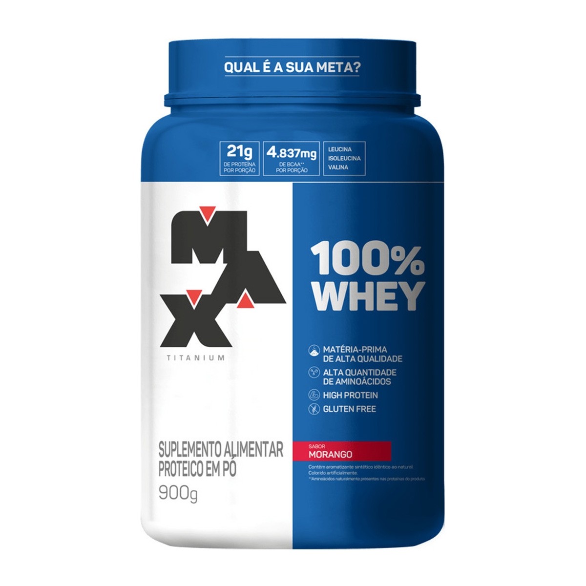 100% Whey Max Titanium Sabor Morango Com 900g