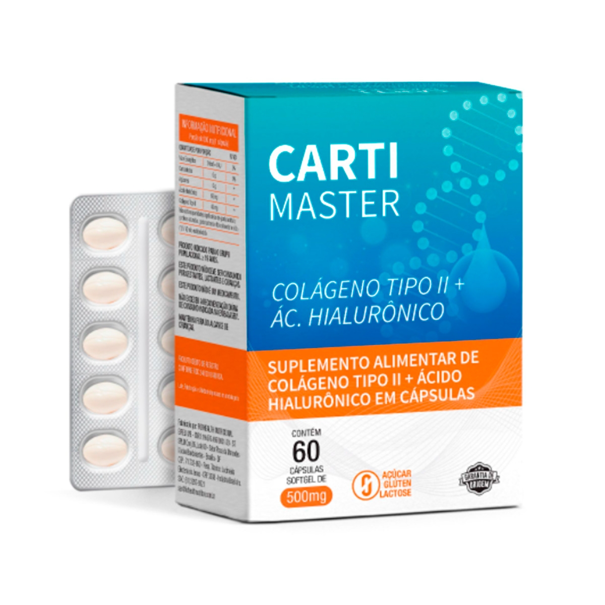 Carti Master Colágeno Tipo II e Ácido Hialurônico Com 30 Cápsulas Softgel