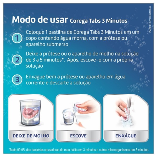 Corega Tabs Pastilhas De Limpeza 3 Minutos Com 6 Pastilhas