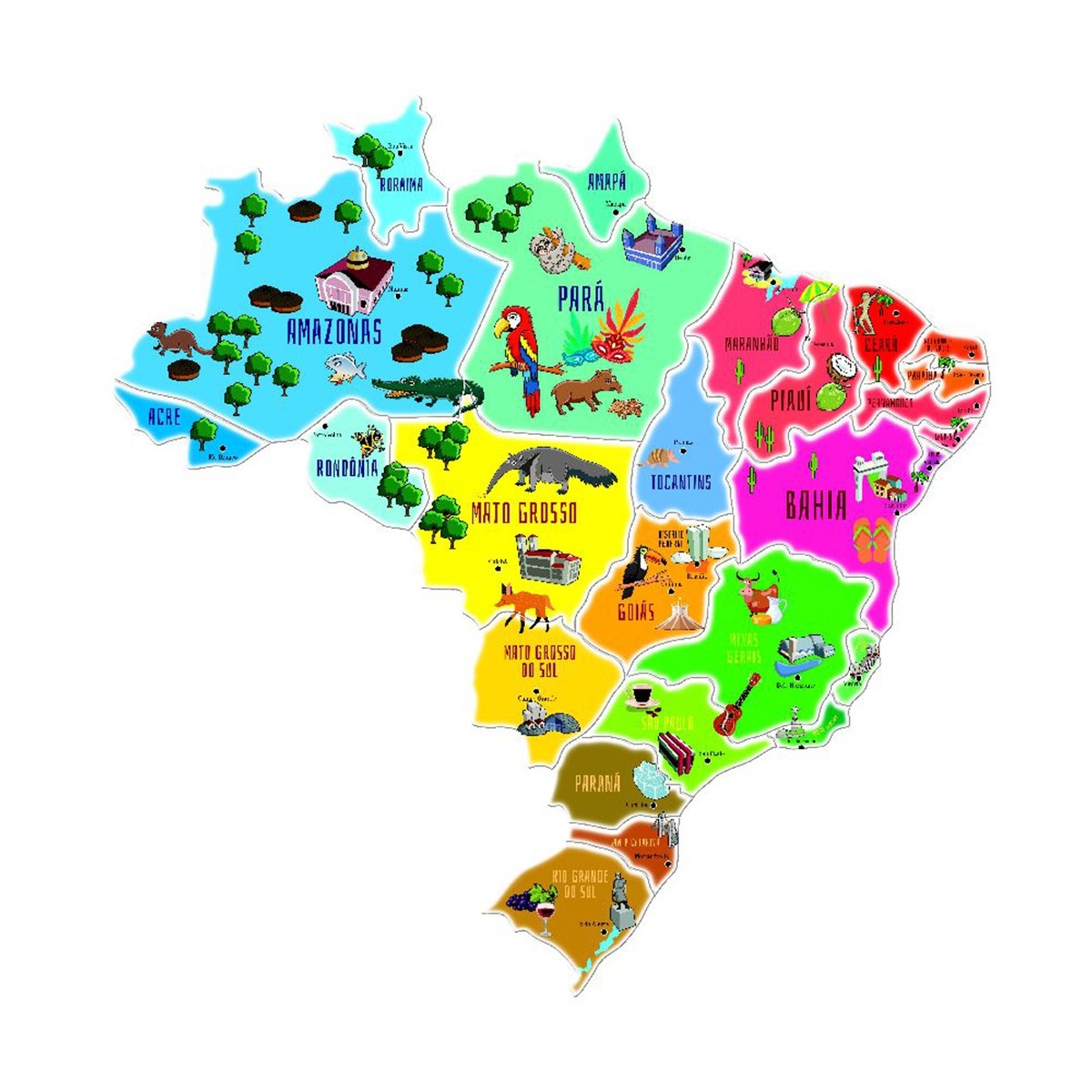 Quebra-Cabeça Brasil Estados e Capitais - 48 Peças, tabuleiro de